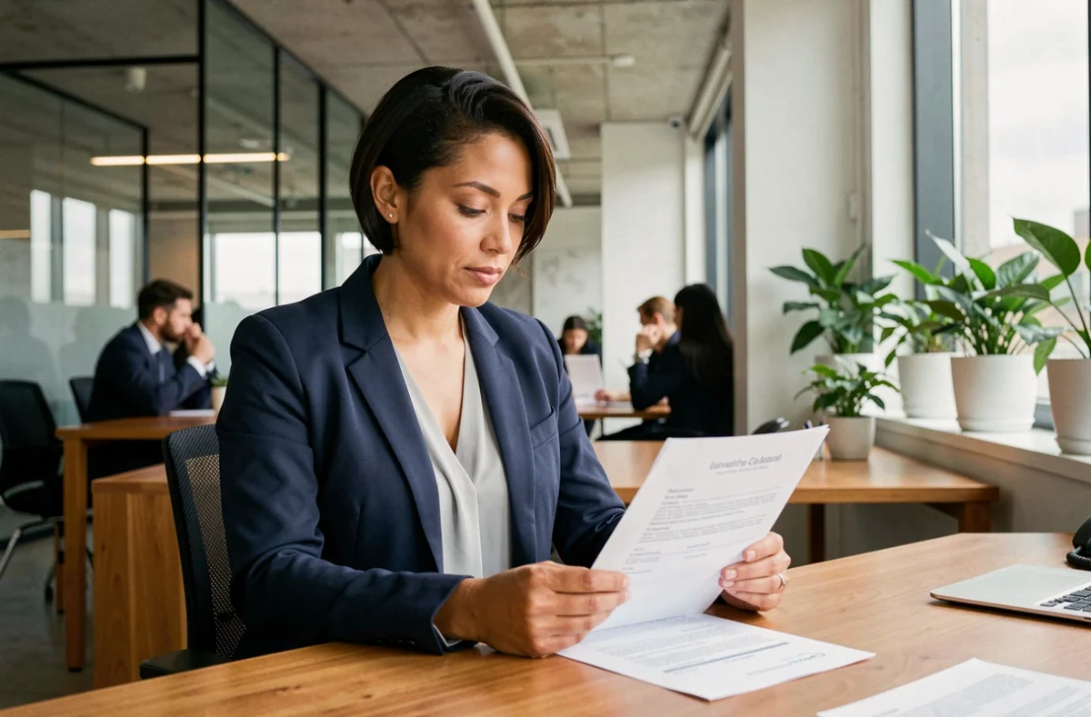 Femme professionnelle en entretien d'embauche dans un bureau moderne en 2024, tendances recrutement