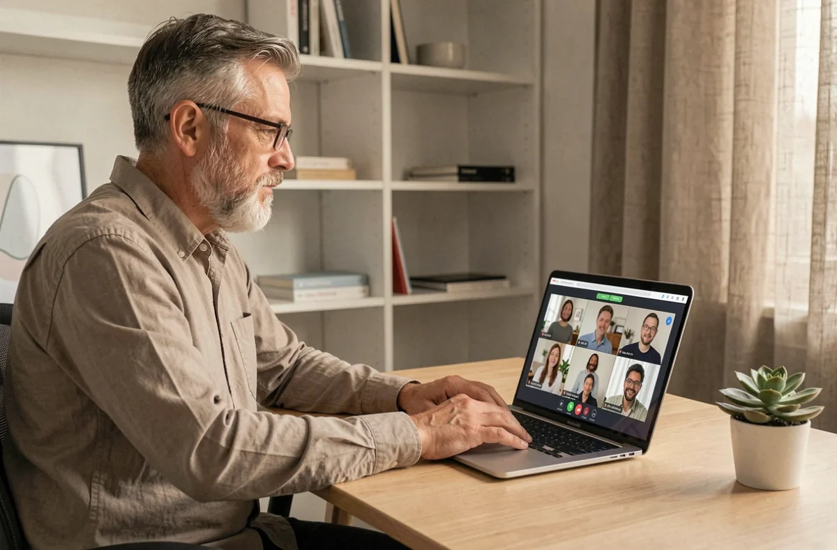 Recruteur en télétravail menant des entretiens vidéo en ligne, nouvelles tendances du recrutement numérique