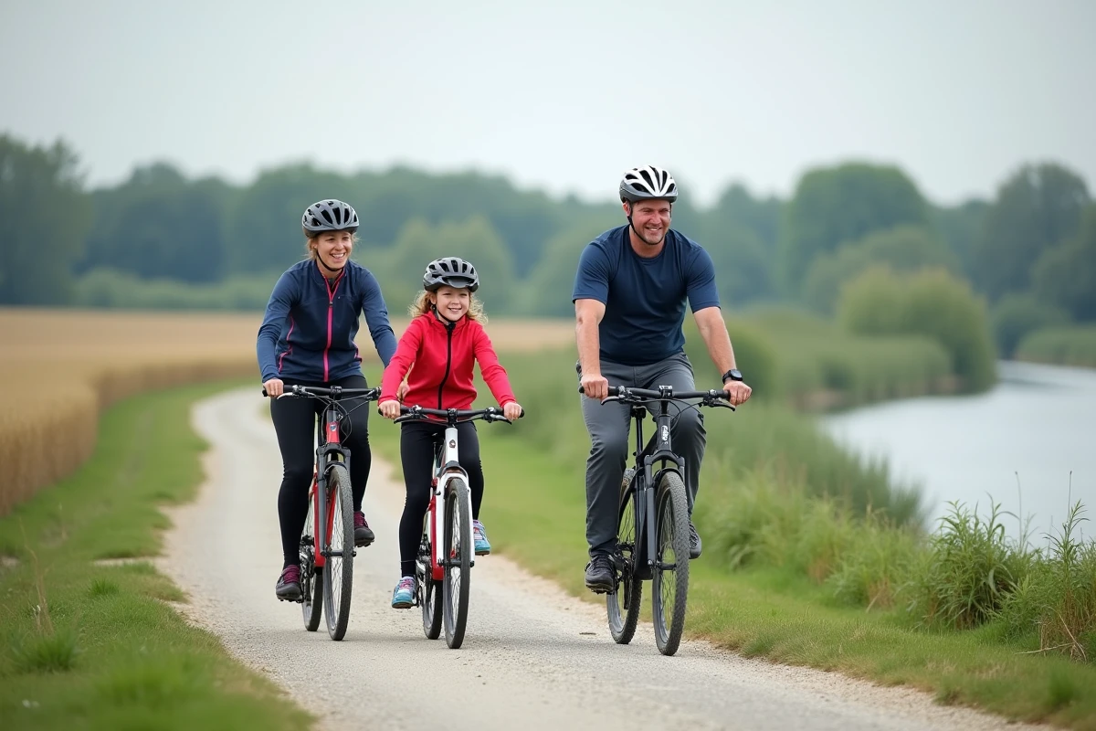 Famille à vélo sur les bords de la Loire dans la communauté de communes du Véron